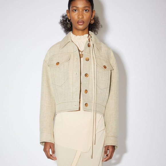 ACNE Cropped Hemp Jacket in Camel Melange SIZE 36 - Picture 1 of 8